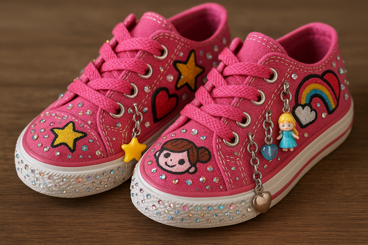 KIDS CANVAS SHOES WITH PATCHES RHINESTONES AND CHARMS REALISTIC